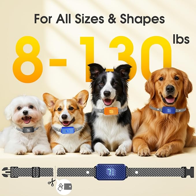 Dog Bark Collar for Large Medium Small Dogs, Rechargeable No-Bark Collar, Smart Barking Collar, Effective Bark Collar with 7-Level Sensitivity, 3 Beep & Vibration Modes, Waterproof, Darkblue