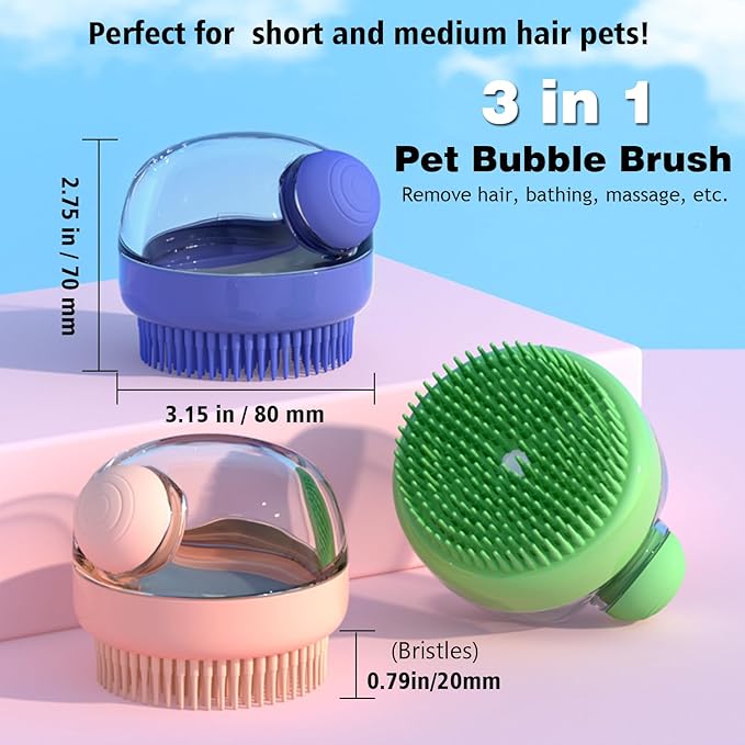 Dog Bath Scrubber Brush, 2 PCS Pet Dog Grooming Massage Shampoo Bath Brush with Soap and Shampoo Dispenser Soft Silicone Bristle for Long Short Haired Dogs Cats Shower