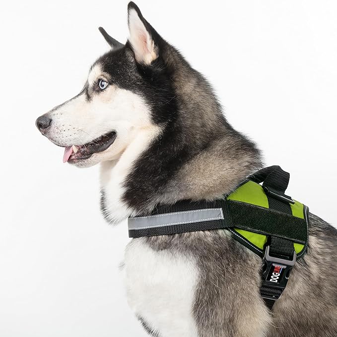 Dogline Dog Harness, Reflective No-Pull Adjustable Vest with Handle for Walking, Training, Breathable, No - Choke Harness for Small, Medium or Large Dogs Room for Patches Girth 33"-46" in Lime Green