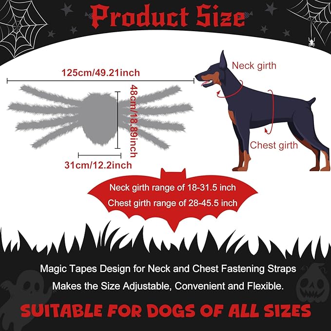 Dog Halloween Costume Large Breed, Furry Dog Spider Costume with 64 LED, Funny Halloween Dogs Costumes for Large Dogs Medium Pet Halloween Party Cosplay (Red)