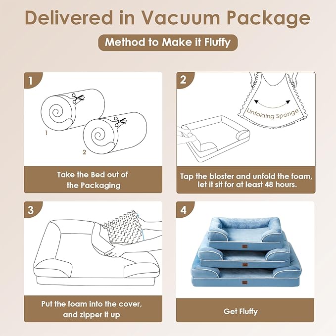 EHEYCIGA Orthopedic Dog Beds for Large Dogs, Waterproof Memory Foam Large Dog Bed with Sides, Non-Slip Bottom and Egg-Crate Foam Pet Couch Bed with Washable Removable Cover, Washed Blue