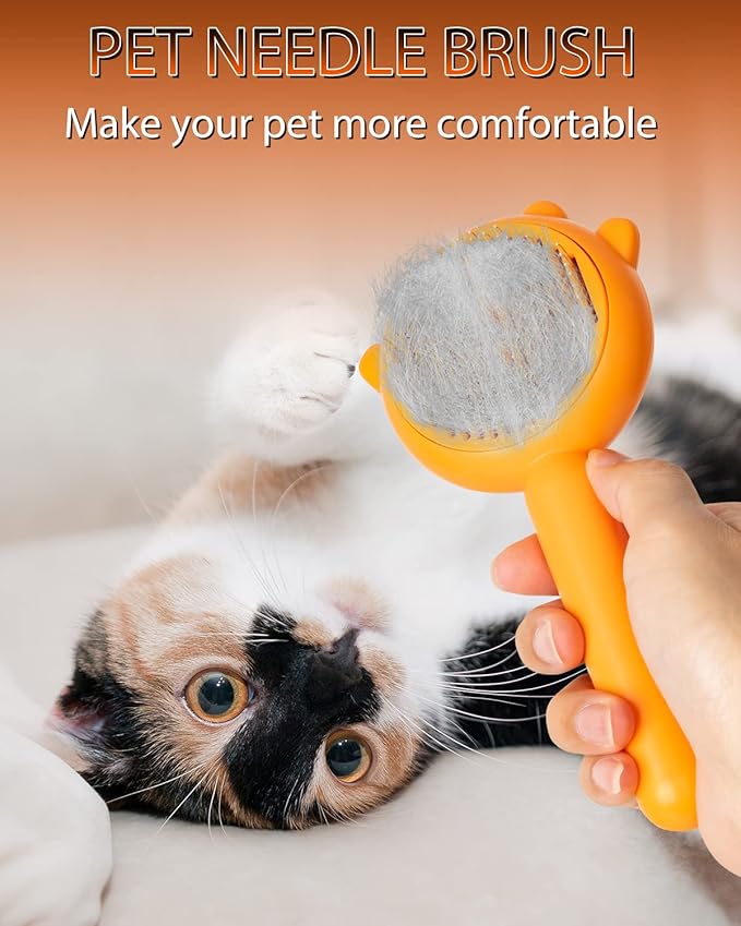 Pet Demon Brush, Cute Self Cleaning Slicker Brush for Dogs Cats Puppy Rabbit, Professional Pet Grooming Hair Removal Tool for Short & Long Hair