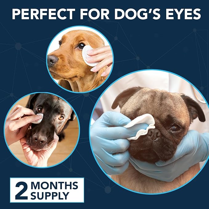 NOVEHA Dog Eye Wipes - Tear Stain Remover for Dogs - Formulated to Remove Eye Debris, Tear Stains & Eye Discharge - Plant Based, Safe, Convenient, and Large Unscented Wipes (100 Count x 3 Packages)