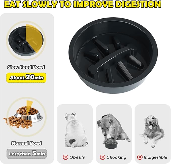 Elevated Dog Bowl Stand for Medium/Large Dogs with Slow Feeder & Mat, Adjustable Height 3.9'',5.5'',7.1'',8.7'',10.2'',11.8'', 58oz Raised Triple Dog Food Water Bowls