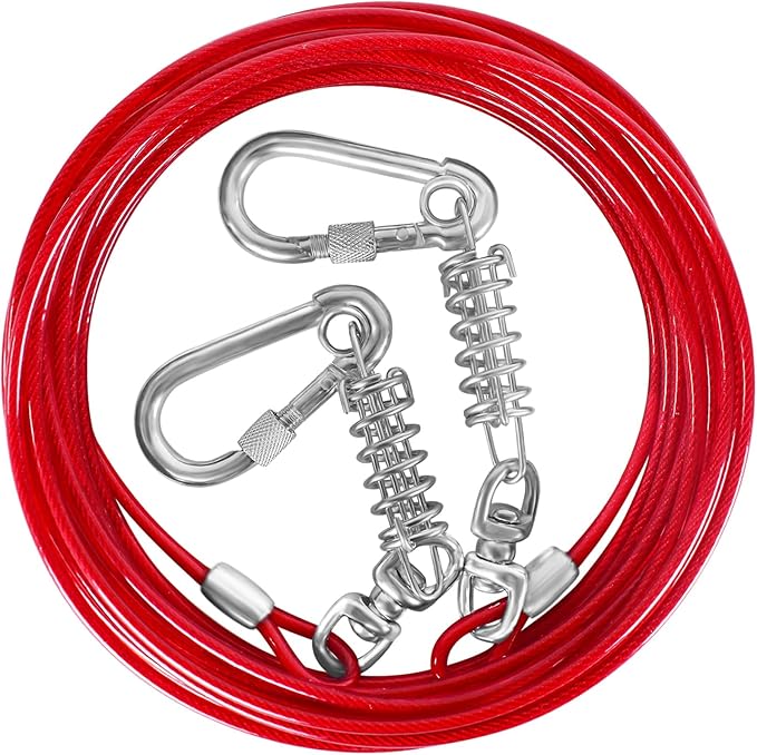 Dog Tie Out Cable 10/15/20/25/30FT Dog Run Cable Rosy Pink/Blue/Purple/Silver/Red/Green/YellowTie Out Cable for Large Dogs Heavy Duty for Outside Hold Large Dogs Up to 250LBS