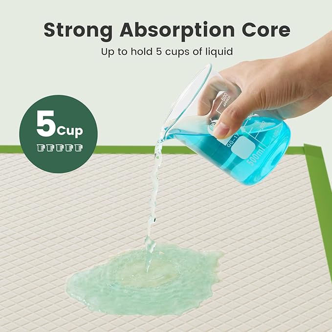 Dog Pee Pads Rugular 22"x22", Thicker ECO Green Small Disposable Puppy Training Pads Super Absorbent Full Edge-Wrapping Pad for Dogs, Puppies, Doggies, Cats-(100 Count)