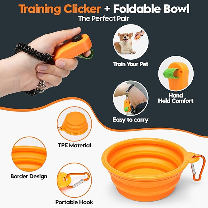 Dog Treat Pouch – Large Capacity with Magnetic Closure, Dog Walking Fanny Pack Built-in Poop Bag Dispenser, Clicker & Collapsible Bowl for Training & Walking - Black