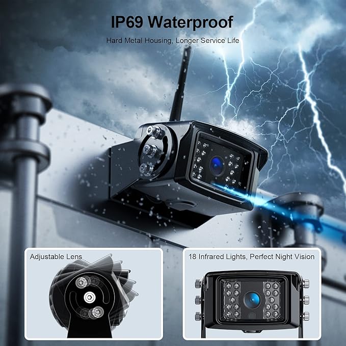 Fookoo HD 1080P 9" Wireless Backup Camera System, 9-inch Dual/Quad Split Monitor w/Recording, Supports 4 Cameras, IP69 Waterproof Rear View Cam Parking Lines 32GB SD Card for RV/Trailer/Truck(DW901)