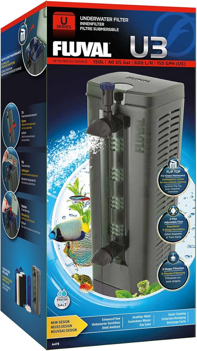 Fluval U3 Underwater Filter – Designed for Freshwater and Saltwater Aquariums, Also Ideal for Terrariums and Turtle Tanks