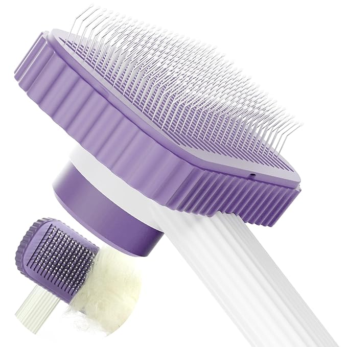 Cat brush, Cat Brush for Long or Short Haired Cats, Remove Loose Fur and Mats, Rounded Pins Reduces Painful Pulling, Not for Tangle and Curly Fur, Violet
