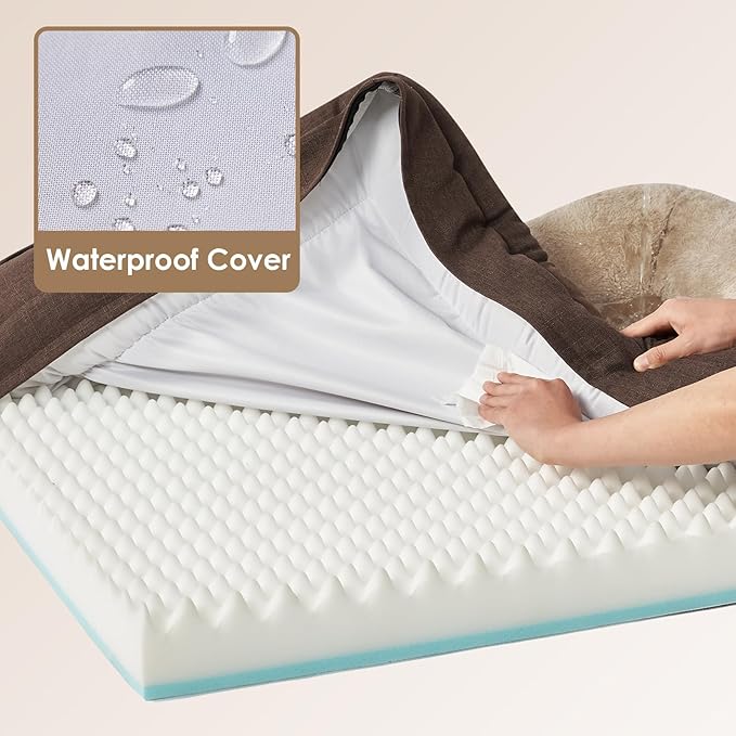 EHEYCIGA Memory Foam XXL Dog Bed for XLarge Sized, Extra Large Orthopedic Dog Sofa with Sides and Waterproof Liner, Washable Bolster Pet Couch with Removable Cover, 52x41x8 Inch, Brown