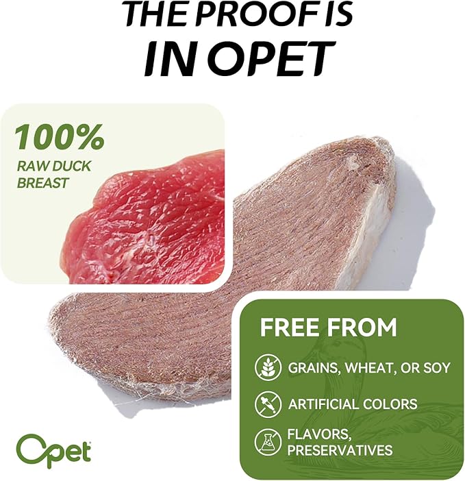 OPET Freeze Dried Duck Cat Treats, Single Ingredient Grain Free High Protein Pet Food for Cats and Dogs, Healthy Training Snacks，Freeze Dried Duck Breast Sliced Fillets (Duck Breast, 1.48 Ounce)