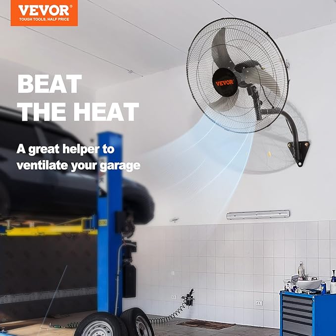 VEVOR 20 inch Wall Mount Fan Oscillating, 3-speed High Velocity Max. 4650 CFM Industrial Wall Fan for Indoor, Commercial, Residential, Warehouse, Greenhouse, Workshop, Basement, Black, ETL Listed