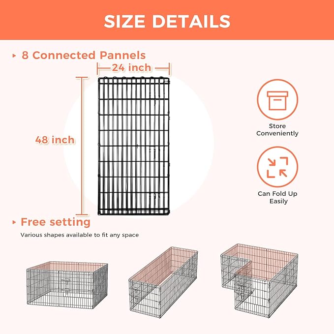 Foldable Dog Playpen 48" Height 8 Panels Metal Exercise Pen No Door - Indoor/Outdoor Dog Play Pen for Medium-Large Dogs, Portable Pet Fence for Yard Garden Camping, Black
