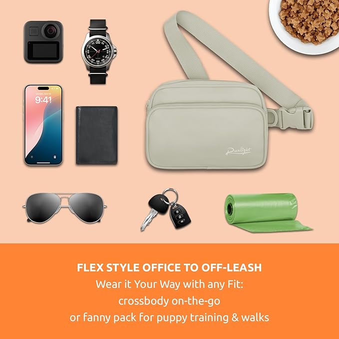 Dog Training Treat Pouch Fanny Pack,Dog Waist Belt,Dogs Walking Bag Crossbody with Poop Bags,Puppy Treat Bag Training Pouch (Khaki)