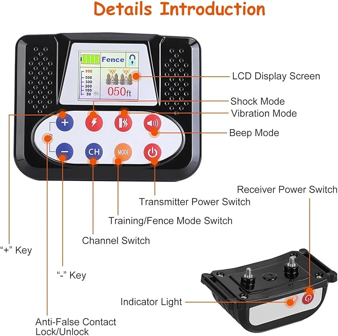 Dog Wireless Fence & Remote Shock Dog Training Collar 2-in-1, Electric Dog Fence, Adjustable Warning Strength & Range Sizes, Rechargeable Pet Boundary Containment System for 1/2/3/4 Dogs,for2dogs