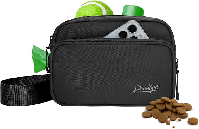 Dog Training Treat Pouch Fanny Pack,Dog Waist Belt,Dogs Walking Bag Crossbody with Poop Bags,Puppy Treat Bag Training Pouch (Black)