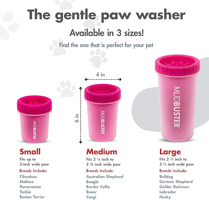 Dexas Pink Medium Dog Paw Cleaner, MudBuster - Premium Quality Pet Supplies and Dog Accessories for Dogs, Easy to Use, Mess Free, BPA Free, Patented Product
