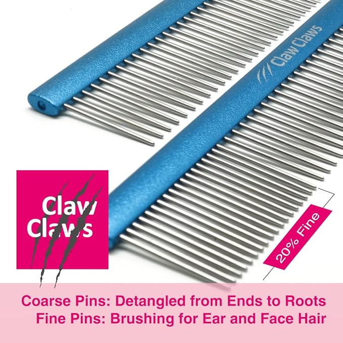 Greyhound Oval Grooming Comb – Aluminum handle, Stainless Steel Teeth Comb for Long-Haired Dogs & Cats, Removes Mats, Tangles, and Loose Fur – Lightweight for Deshedding (Silver/Blue, 9.8")