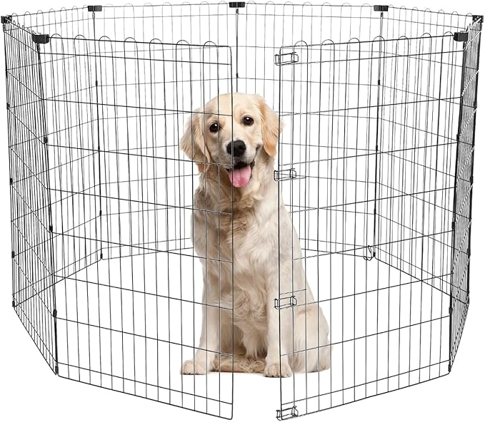 Foldable Dog Playpen 42" Height 8 Panels Metal Exercise Pen No Door - Indoor/Outdoor Dog Play Pen for Medium-Large Dogs, Portable Pet Fence for Yard Garden Camping, Black