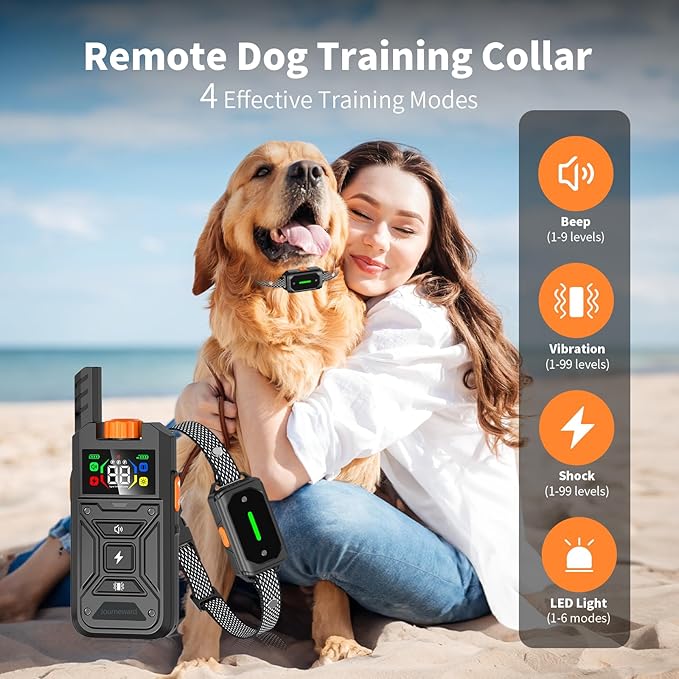 Dog Shock Collar with Remote Control – 3300FT Range E-Collar with Beep, Vibration, Shock Modes – IPX7 Waterproof, Adjustable Strap, Safe Lock, Rechargeable Training Collars for Small Medium Large Dogs