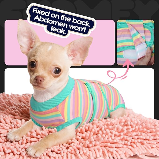 FUAMEY Recovery Suit for Dogs After Surgery,Soft Breathable Dog Bodysuit E-Collar & Cone Alternative Surgical Suit,Male Female Dog Neuter Spay Suits Anti Licking Wounds Onesie Mint Green Stripes XS