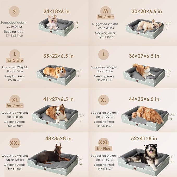 EHEYCIGA Orthopedic Dog Bed for Small Dogs, Waterproof Memory Foam Small Dog Beds with Sides, Non-Slip Bottom and Egg-Crate Foam Medium Pet Couch Bed with Washable Removable Cover, Greyish Green