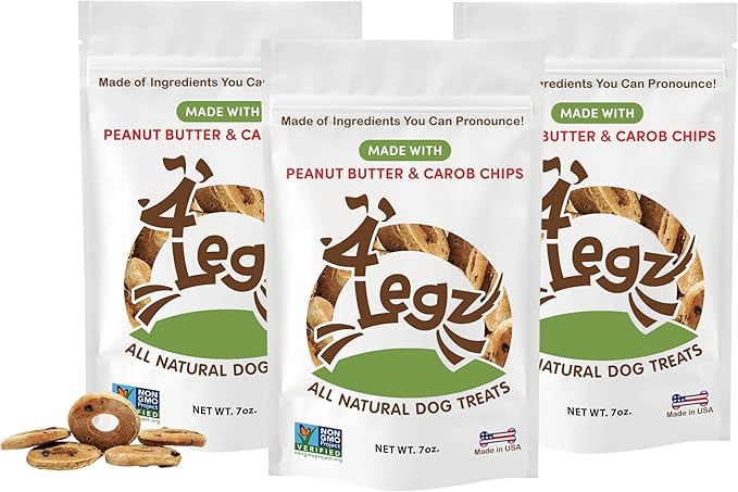 Peanut Butter & Carob Chips Dog Treats – Healthy, Crunchy, Vegan Biscuits with Whole & Real Ingredients – All Natural & USA‐Baked, (7 Ounce, Pack of 3)