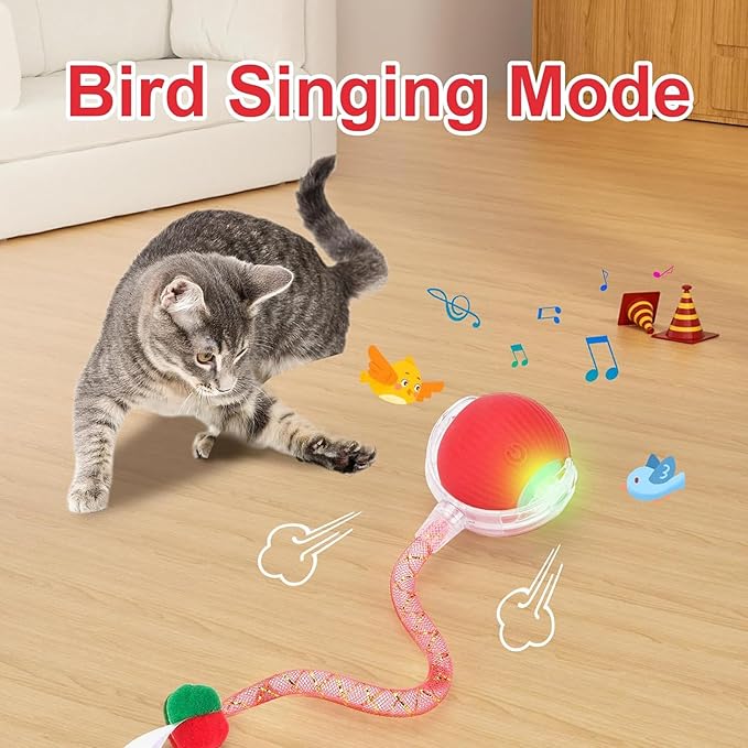 Speed 2.0 Tail Interactive Cat Toys for Indoor Cats, Chirping & Motion Activate Ca t Toy, Smart Kitten Rolling Ball Moving Ball Toys, Rechargeable Dog Cat Bal l for Enrichment Exercise (Red)