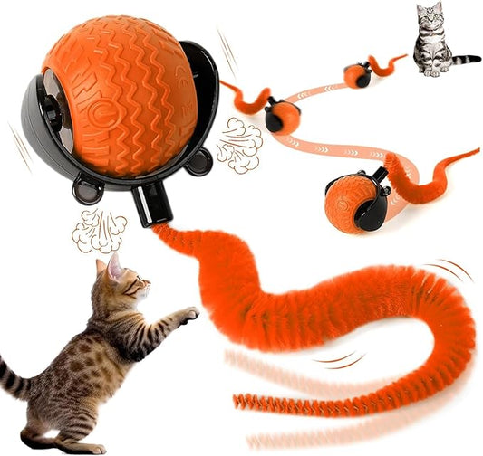 nteractive Cat Ball Toy, Cat Toy Ball with Cord Imitation Mouse, Obstacle Avoidance Smart CatToy Balls, Motion Activated Toys to Keep Them Busy (Orange, 1)
