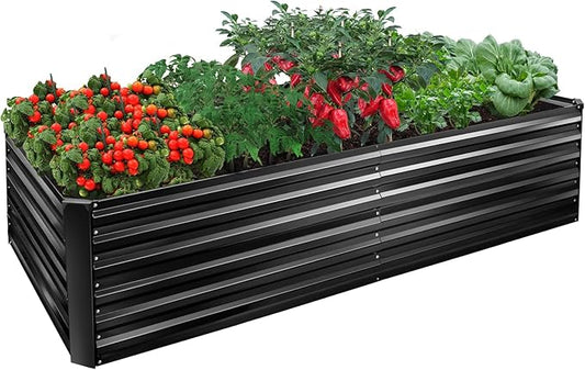 EDOSTORY Metal Raised Bed Garden Bed Kit, 8x4x2ft Tall Galvanized Planter Raised Garden Boxes Outdoor, Large Metal Raised Garden Beds for Flowers, Vegetables, Herbs
