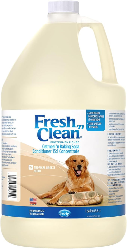 Pet-Ag Fresh ’n Clean Oatmeal ’n Baking Soda Conditioner, Tropical Breeze Scent (15:1 Concentrate) - 1 Gallon - Gently Cleans, Soothes & Deodorizes Dogs with Vitamin E & Aloe Vera - Soap Free