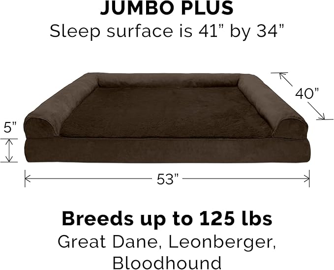 Furhaven Cooling Gel Dog Bed for Large Dogs w/ Removable Bolsters & Washable Cover, For Dogs Up to 125 lbs - Plush & Suede Sofa - Espresso, Jumbo Plus/XXL