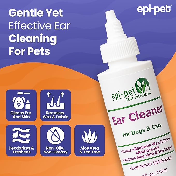 Dog & Cat Ear Cleaner Solution with Aloe Vera & Tea Tree Oil – Removes Itchy Ear Wax, Debris, Odor – Ears Wash, Drops & Flush for Pets, Dog Ears Cleaning, Cat Cleaner (4 oz- Pack of 2)