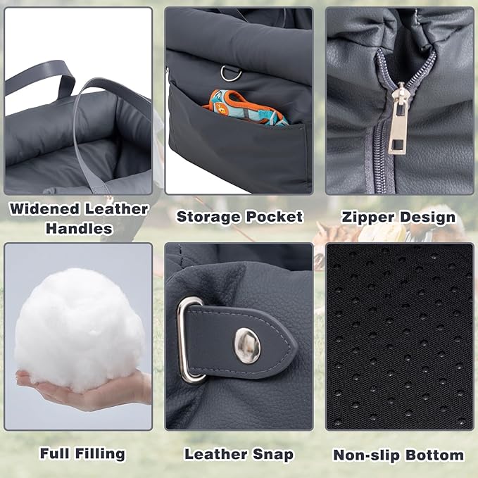 Dog Car Seat for Dogs, Waterproof 3 in 1 Soft Leather Dog Car Bed with Harness Clip, Travel Bed & Carrier Bag for Pets, Fits Pets Up to 35 lbs (Navy Blue)