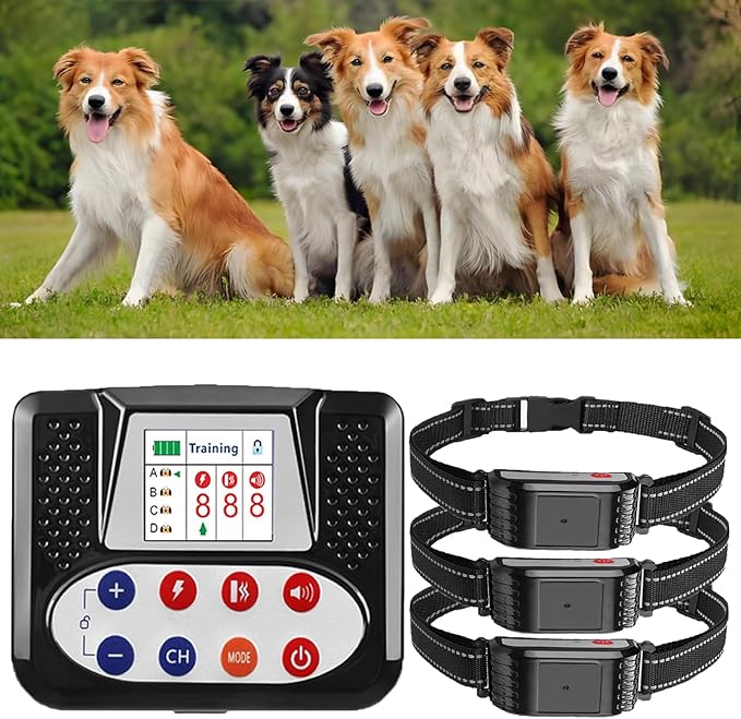 Dog Wireless Fence & Remote Shock Dog Training Collar 2-in-1, Electric Dog Fence, Adjustable Warning Strength & Range Sizes, Rechargeable Pet Boundary Containment System for 1/2/3/4 Dogs,for3dogs