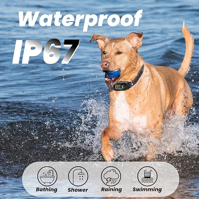 Automatic Dog Bark Collar, Safe Anti Barking Collar with Adjustable Beep Vibration Shock Modes & 9 Sensitivity, IP67 Waterproof Bark Deterrent Device for Large Medium Small Dogs 10-150lbs