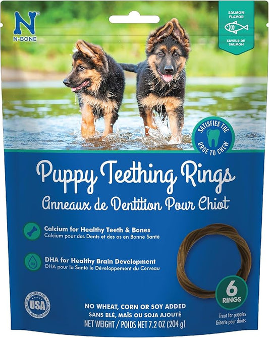 N-Bone Puppy Teething Rings Salmon Flavor Dog Treat, 6 Count Bag, 7.2-oz