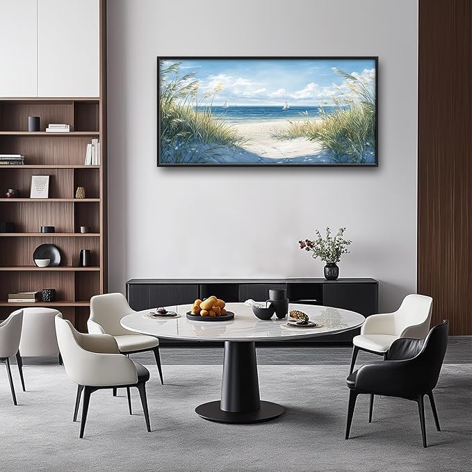 Framed Large Beach Wall Art for Living Room, Oversized Coastal Nautical Wall Decor Sailboat Canvas Seaside Pictures Modern Artwork Home Decoration for Living Room Bedroom Office 60"x30"