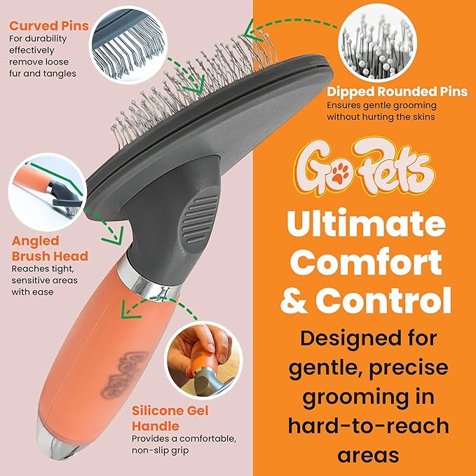 GoPets Small Pin Slicker Brush, Easy-Groom Pin Comb for Tangles & Shedding, Rounded Safety Tips, Dematting Brush for Short & Long Hair Cats, Dogs & Furry Pets, Ideal for Sensitive, Hard-to-Reach Areas