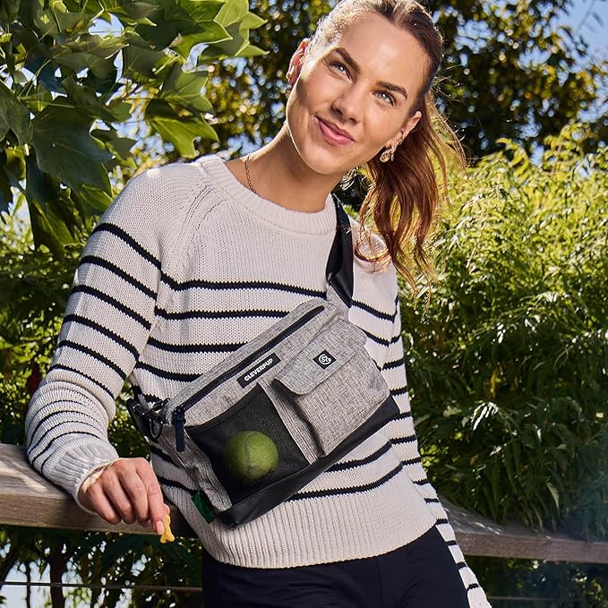 Dog Walk & Train Sling Bag by Cleverpup - Hands-Free 2-In-1 Treat Pouch, Poop Bag Holder, Clicker, Phone Pocket - Crossbody/Fanny Pack, Adjustable Strap - Heather Grey