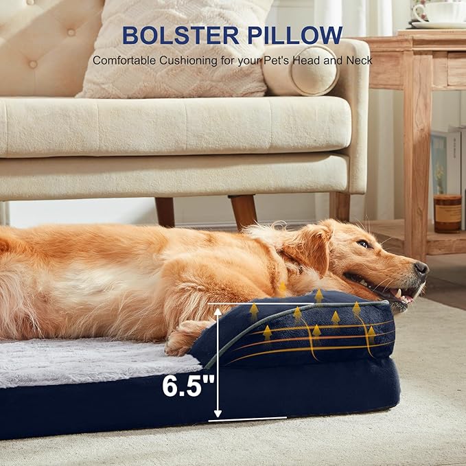 FURTIME Orthopedic Dog Bed for Small Dogs - Waterproof Dog Sofa Beds Small, Supportive Foam Pet Couch Bed with Removable Washable Cover, Waterproof Lining and Nonskid Bottom, Navy Blue