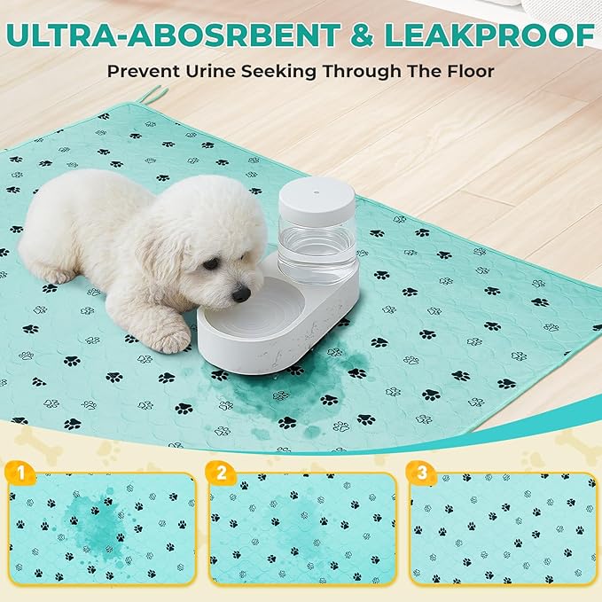 Fostanfly Washable Pee Pads for Dogs, 2 Pack Large 36"x48" Ultra-Absorbent and Leak-Proof Non-Slip Reusable Potty Training Pads for Dogs, Cats, Puppy, Potty of Add 8 Lanyards, Green