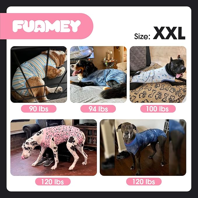 FUAMEY Recovery Suit for Dogs After Surgery,Soft Breathable Dog Bodysuit E-Collar & Cone Alternative Surgical Suit,Male Female Dog Neuter Spay Suits Anti Licking Wounds Onesie Navy Blue Strips XXL