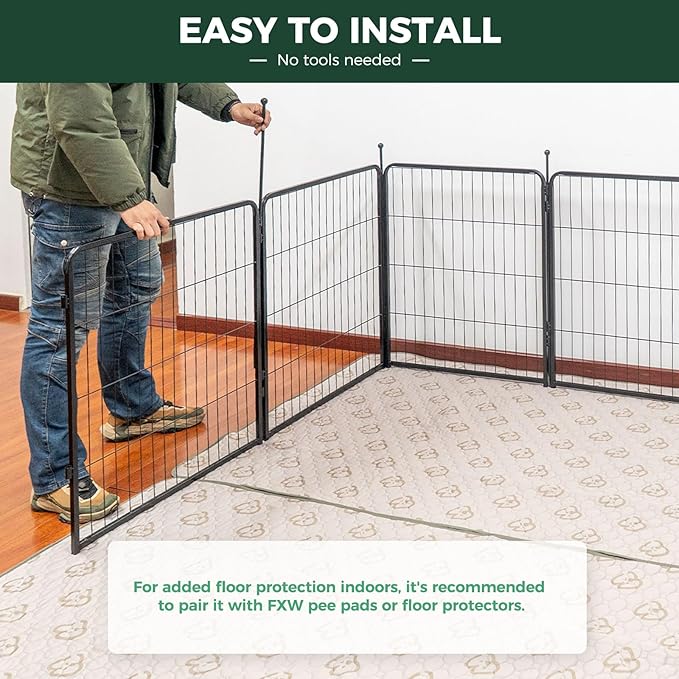 FXW Rollick Unleashed Dog Playpen for Indoor, Yard, RV Camping, 45 inch 24 Panels for Large Dogs, Black│Patented