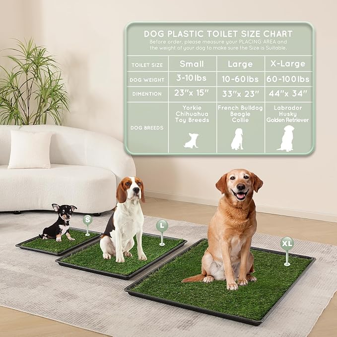 Dog Grass Pad with Tray Large 34’’×23’’, Ultra-Absorbent Artificial Grass Pad for Dogs Potty Grass Hemmed Edge for Indoor Potty Training, Reusable Dogs Pee Pads, Dog Litter Box for Balcony