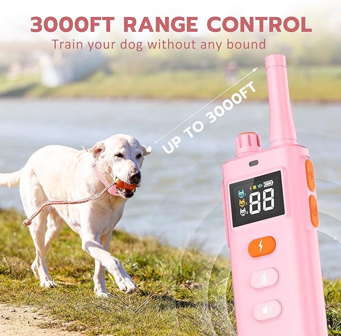 Dog Shock Collar with Remote Control - 3000Ft Dog Training Collar for 15-100lbs Small Medium Large Dogs, Adjustable IPX7 E Collar Beep Shock Vibration Modes with Flash Light