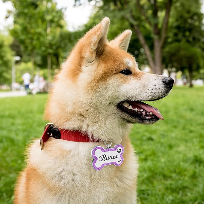Dog Tags Personalized for Pets Dog Name Tags Personalized Dog Tag Engraved with Any Name & Text Custom Dog ID Tags Glitter Bone ID Tag for Puppy Cat (Blue L, Bone)
