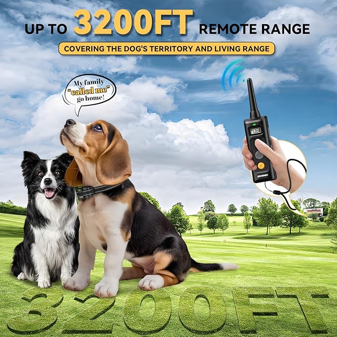 Dog Training Collar - 3200FT Dog Shock collalwith Remote Control, lPX7 Waterproof DogCollar with Beep, Vibration, Safe Shock 3Training Modes, Rechargeable E-Collar for AllSmall Medium Large Dogs