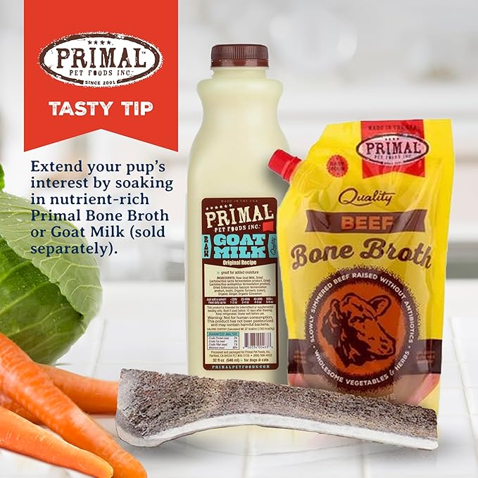 Primal Antlers for Dogs, Grade A Split Stag Antlers for Small Canines up to 15 lb, Natural Chews for Aggressive Chewers, Naturally Shed, Long Lasting Dog Bones, 1 ct